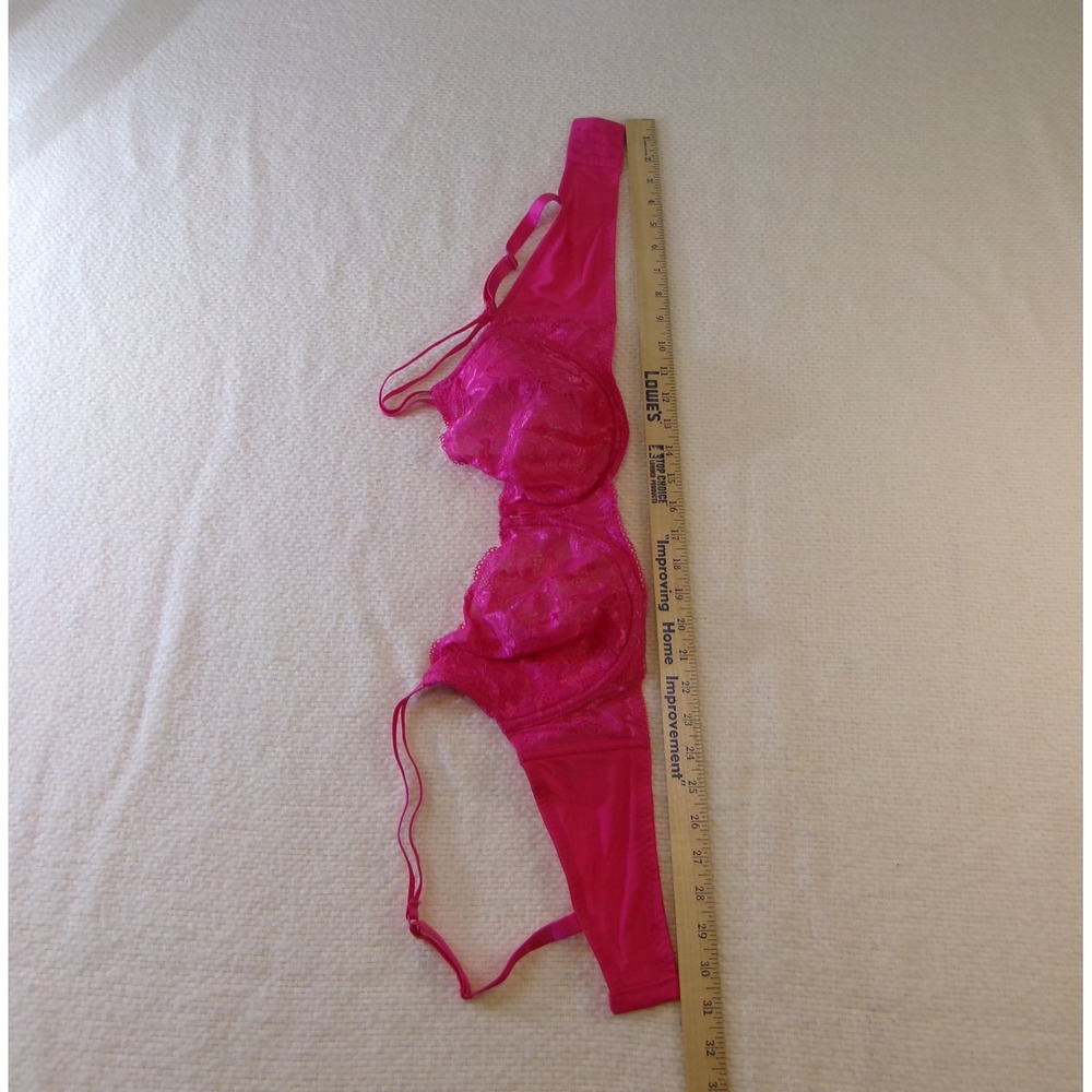 Adored by Adore Me Hot Pink Floral Lace Underwire Bra 40D Unlined Sheer Mesh - Picture 6 of 7